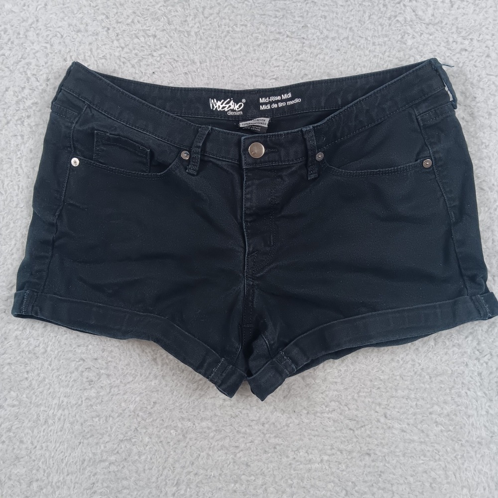 Mossimo Denim Short Mid-Rise Midi Women 12 Black‎ Super Stretch Cuffed